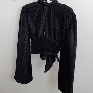 S, Black, Bell Sleeve, Open Back, Slitted Front, Party Top